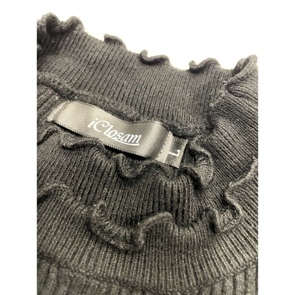 iClosam Womens Scalloped Turtleneck Sweater Size L Black Cable Knit Long Sleeve - Picture 4 of 8